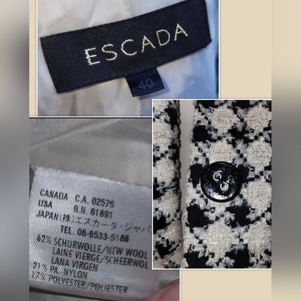 ESCADA Vintage Houndstooth Button-up Blazer Jacket RARE Euro EU 40 or Women's M - Picture 7 of 11